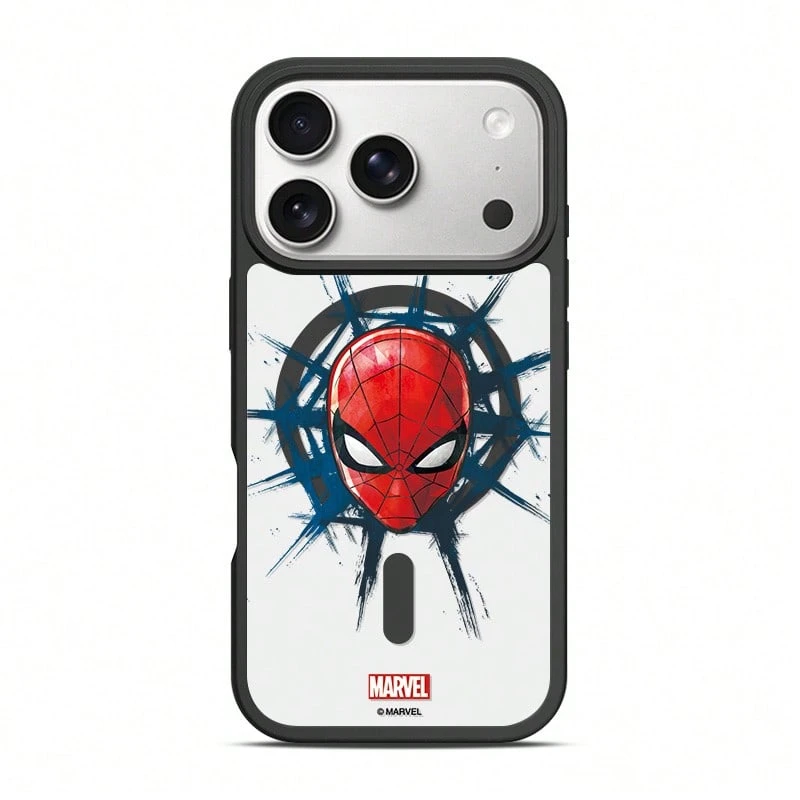 Miniso Marvel Spider-Man 格紋情侶小眾個性化 MagSafe 磁吸充電相容 iPhone 17 Pro Max/18 Pro/18 Pro Max/16 Pro/15 Plus/17 Air/14/13/12/16 Pro Max/15 Pro 防震保護殼,相容 Apple - 黑色 - 查看 1