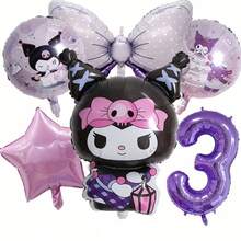 New Cartoon Purple Character Aluminum Foil Balloons With Numbers 1-9, Cute Cartoon Theme Birthday Party Decoration Props, Atmosphere Photo Decor, Number & Bow Balloon Combo Set - As Shown In the Figure - View 3