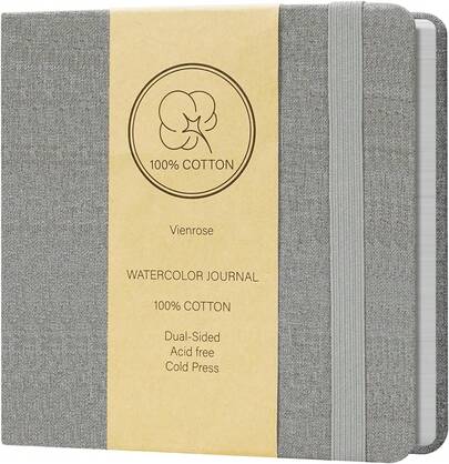 Vienrose Watercolor Sketchbook, 5.5"X5.5" Watercolor Journal With 24 Sheets 140 LB (300 GSM) Cotton Watercolor Paper, Grey Linen Cover Water Coloring Sketch Book As Travel Notebook