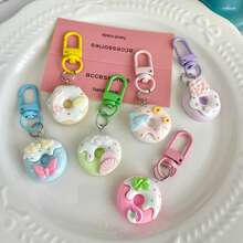 1pc Cute Matte Donut Resin Keychain, Colorful Buckle Mini Bag Charm, Back To School Labor Day Holiday Decoration Gift - Multicolor - View 7