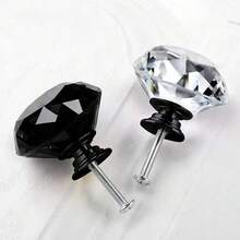 4/6/12er Set gemischte 30mm Kristall Schrankknöpfe, Diamant Glas Schubladengriffe mit Schrauben, geeignet für Schminktisch, Küche und Badezimmer, (Alles Schwarz + Schwarze Basis) - Komplett schwarz mit schwarzem Untergrund - Übersicht 2