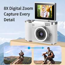 كاميرا رقمية 4K بدقة 48 ميجابكسل للتصوير الفوتوغرافي والفلوق، شاشة قابلة للطي 2.4 بوصة، زووم رقمي 8x، مانع اهتزاز، محمولة، كاميرا بطاقة CCD، مناسبة للمراهقين والسفر والمبتدئين، بطارية 800mAh بعمر طويل - متعدد الألوان - مشاهدة 6