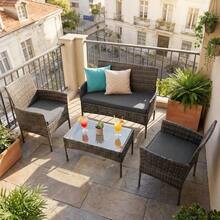 Garden Corner Sofa, Garden Furniture Set, PE Rattan Patio Sofa Set, Garden Entertaining Furniture Lounge Set With Coffee Table - 4pcs-gray - View 8