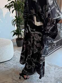 2 Pieces Set Floral Print Open Abaya With Matching Hijab, Modest Islamic Outfit For Women Daily Wear - Multicolor - View 4