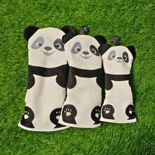 Chinese Style Cartoon Cute Giant Panda Golf Club Headcover, 3D Panda Ears, Exquisite Embroidered Pattern, Lychee Texture PU, Shock-Absorbing Headcover For Field Use - White - View 4