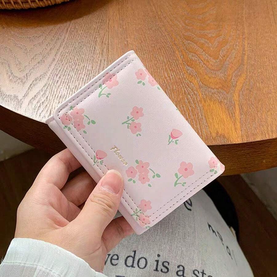 韓式簡約印花女款短夾，小巧多格卡夾，身分證卡夾，可愛便攜零錢包