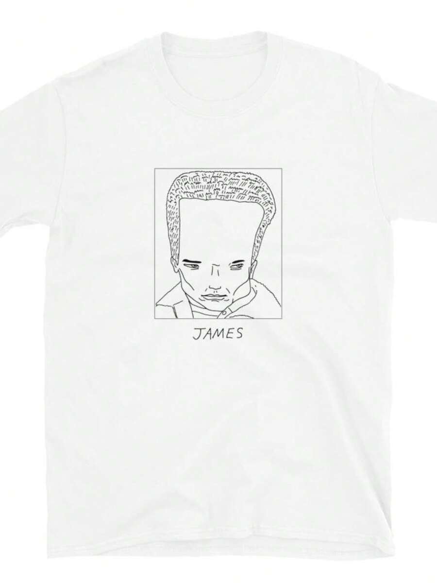 Badly Drawn Celebrities James Hurley Unisex T-Shirt, Kostenlose weltweite Lieferung, Bedruckte T-Shirts mit Rundhalsausschnitt und kurzen Ärmeln - Weiss - Übersicht 1
