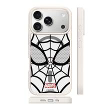 Miniso Funda protectora personalizada creativa de telaraña de Spider-Man de Marvel con carga magnética MagSafe compatible con Apple 17 Pro Max/iPhone 17/18 Pro/18 Pro Max/16 Pro/15/14/13/17 Air/12/16 Pro/15 Plus, funda protectora anti-caídas para estudiantes compatible con Apple - Blanco - Ver 3