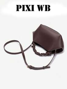 Minimalist Ruched Leather Handbag With Twisted Top Handle, Adjustable Shoulder Strap Soft Pouch Design, Fashion Versatile Crossbody Bag For Work Party - Coffee - View 5