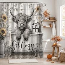 1pc/4pcs Vintage Bathtub Highland Cow Pattern Multi-Functional Bathroom Decor Shower Curtain Set, Free 12 Hooks, Premium Holiday Atmosphere, Bathroom Mat, U-Shaped Bath Mat And Round Toilet Lid Cover, Suitable For All Scenes Decoration, Bathroom Set - Bathtub Highland Cow - View 8