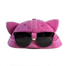 1pc Women's Solid Color Washed Cat Ear Design Bucket Hat With Sunglasses Storage Clip, Fashion Casual Hat For Spring/Summer Travel, Beach, Party - Multicolor - View 10