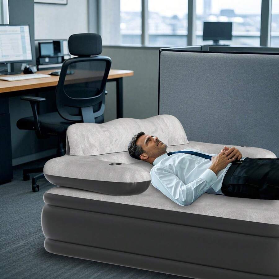 Colchón de aire autoinflable doble con cabecero incorporado, 195 * 146 * 82,5 cm, bomba eléctrica desmontable, cama inflable flocada, capacidad de carga de 250 kg para el hogar y el camping. - Gris oscuro, modelo para dos personas - Ver 1
