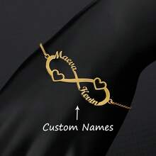 Customized Double Heart & Infinity Symbol Bracelet, Stainless Steel Personalized Wristband, Birthday Gift, Black/Silver/Gold, Fashion, Colorful, Retro, Minimalist, Unisex, Casual, Cute, Customizable, Unique, Ideal Gift For Him/Her, Boyfriend/Girlfriend, Parents, Family, Friends, Suitable For Anniversary, Birthday, Graduation, Prom, Party,Jewellery For Ladies - Multicolor - View 1