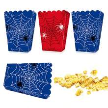 10/20/40pcs Spider Web Popcorn Boxes, 3.14x2.36x4.3 Inch Red & Blue Spider Print Wavy Edge Paper Popcorn Containers, Snack Candy Chips Nuts Gift Boxes, Hero Birthday Halloween Carnival Movie Night Theme Party Decorations - View 1