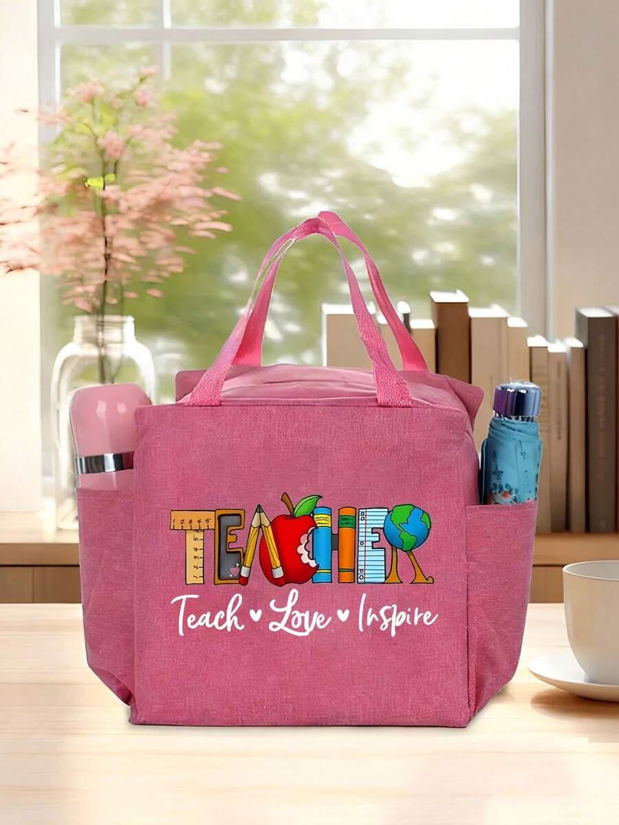 Bolsa de almuerzo aislada con tema de maestro, bolsa de picnic de moda, bolsa portátil de aluminio reforzado; adecuada para oficina, escuela, viajes y vacaciones; regalo perfecto para maestros en el Día del Maestro o Navidad; bolsa de moda para estudiantes o jóvenes, también adecuada para llevar libros, compras o temporada de regreso a la escuela; regalo ideal para expresar gratitud a los maestros, esencial para el regreso a la escuela - Multicolor - Ver 1
