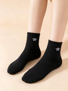 1/3/5/10 Pares de Meias Cano Médio Femininas Estilo Y2K em Cores Aleatórias, Estampa Fofa de Rosto e Estrela, Listradas em Preto e Branco, Tricotadas, Casuais para Escola e Uso Diário, Respiráveis, Alta Elasticidade, para Todas as Estações - Multicolorido - Visão 8
