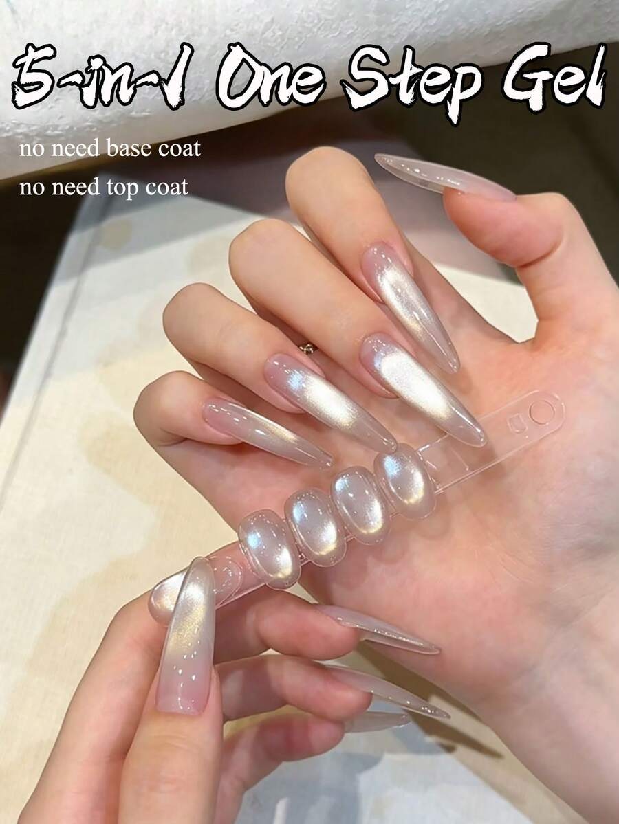 MISS SHAKA Vernis à ongles gel 5-en-1 10 ml sans base ni top coat, effet blanc transparent glacé et or clair œil de chat, blanchissant, style haut de gamme, doux, pour salon de manucure et DIY à la maison, nail art, fournitures pour ongles 2026