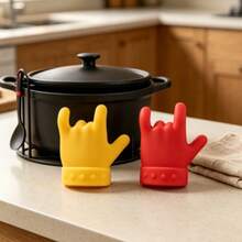 2pcs/Set (Finger Holder & Ear Clip Cover) Kitchen Tool Pot Lid Lifter Anti-Spill Tray Palm-Shaped Ladle Holder Magic Style - Multicolor - View 4