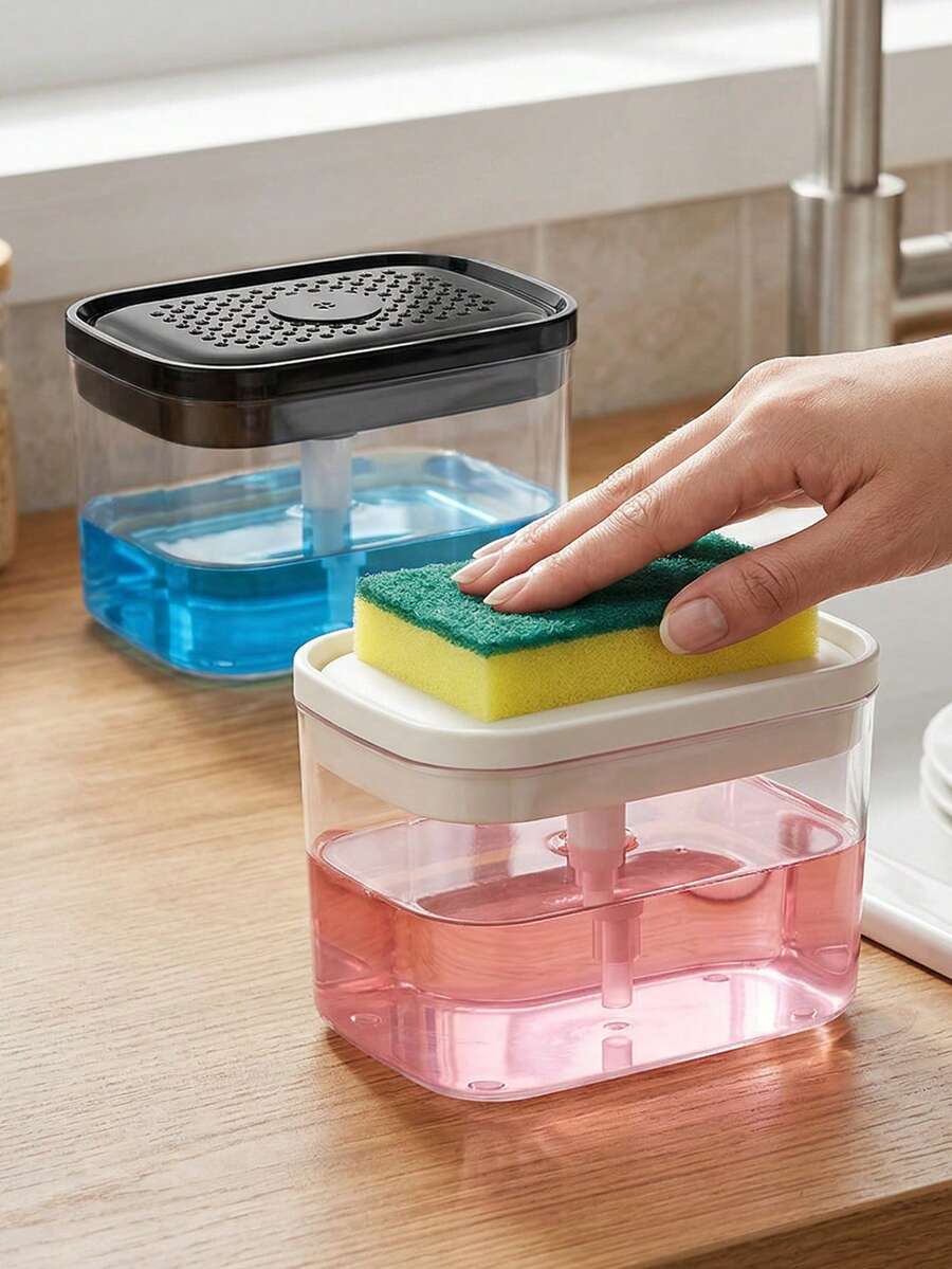 Kitchen Soap Dispenser Set (Includes Sponge), Sponge Holder, Refillable Dish Soap Dispenser, Suitable For Dish Soap And Hand Soap, Space-Saving Sink Storage And Modern Home Decor
