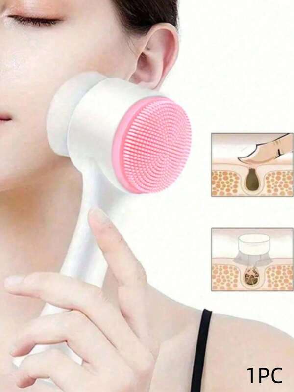 1pc 2-In-1 Soft Bristle Double-Sided Facial Cleansing Brush, Manual Massage Design, Soft Bristle Deep Exfoliation, Cleans Pores, Suitable For Blemish-Prone Skin, Essential Personal Cleansing Tool For Summer
