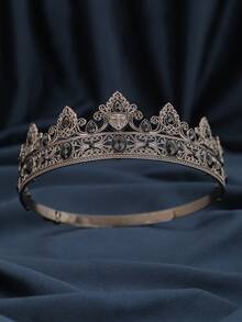 Vintage Silver Hollow Gothic Crown For Men, Cross Shield Black Crystal Inlaid Adjustable Metal Crown, Groom Wedding Evening Party Birthday King Cosplay Photography Accessory - Multicolor - View 16