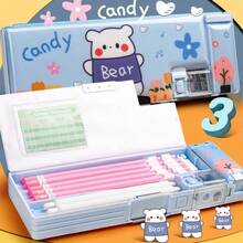 Hasbro 1pc New Year Large Capacity Stationery Storage Box, Student Pencil Case, 3D Cartoon Fun Double Layer Multi-Function Pencil Holder, Cute Student Pencil Storage Box - Multicolor - View 5
