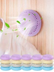10pcs Long-Lasting Scented Air Freshener Tablets With Fixed Holder, Solid Color Fragrance Pads, Suitable For Home, Car, Bathroom, Bedroom, Closet And Toilet, Random Color Container - Multicolor - View 1