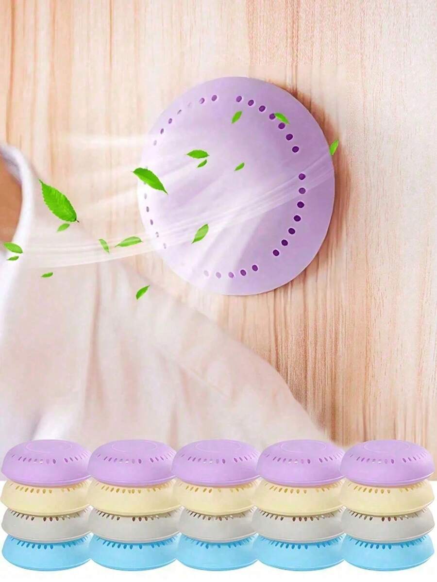10pcs Long-Lasting Scented Air Freshener Tablets With Fixed Holder, Solid Color Fragrance Pads, Suitable For Home, Car, Bathroom, Bedroom, Closet And Toilet, Random Color Container - Multicolor - View 1