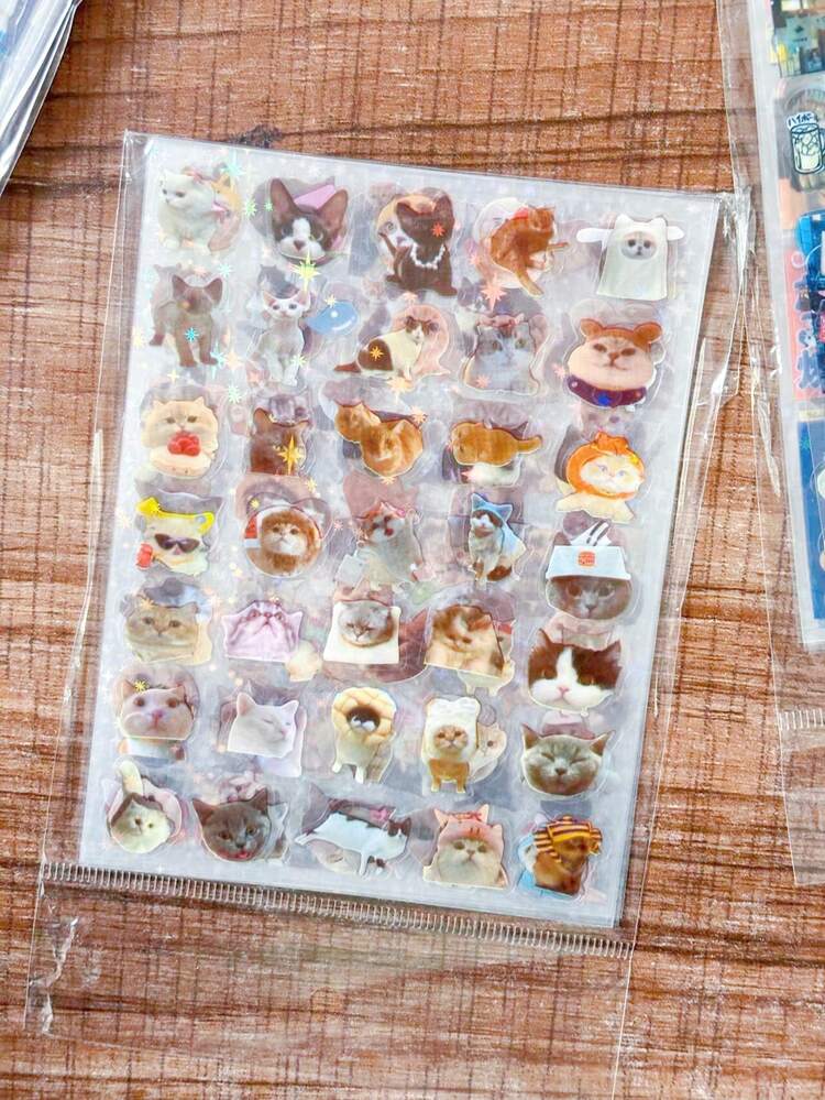 10入混款可愛卡通Ins貼紙，三葉草復古全息高吸睛學生DIY手帳裝飾素材 - 彩色 - 查看 7