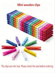 12/50/100pcs Small Colorful Wooden Clips, Photo Hanging Clips, Cute Memo Clips, Clothes Clips, Sealing Clips, Wooden Photo Clips, Suitable For Arts And Crafts, Multi-Functional DIY Decoration - Colorful Wooden Clips - View 1
