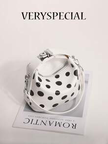 1pc High-End Black & White Contrast Polka Dot Fashion Dumpling Bag, Large Capacity Women's Handbag, Elegant Shoulder Crossbody Bag - White - View 11