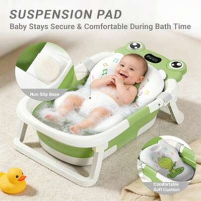 Hauture Collapsible Baby Bathtub With Thermometer, Foldable Baby Bath Tub For Newborns, Soft Non-Slip Cushion, Large Infant Bathtub, Baby Shower Gift