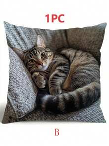 4pcs Cozy Healing Cat Print Decorative Pillow Covers, Cute Kitten Print Square Cushion Covers, Suitable For Sofa, Bedroom, Farmhouse Home Decor, Perfect Match For Modern Home Decor, Versatile Room Accessories | Fun Home Decor, Cat Theme Decor, Pillow Inserts Not Included - Multicolor - View 11