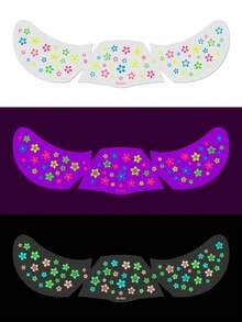 2 piezas Pegatinas de tatuaje de pecas con flores que brillan en la oscuridad y neón, pegatinas faciales florales que brillan en la oscuridad, tatuajes de pecas, tatuajes falsos para fiestas y uso diario - Multicolor - Ver 8