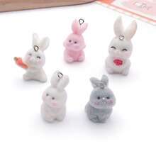 3/5pcs 3D Flocking Bunny Rabbit Charms White Pink Gray Rabbit Pendants With Carrot Heart DIY Bracelet Necklace Earring Jewelry Making Accessories - Multicolor - View 14