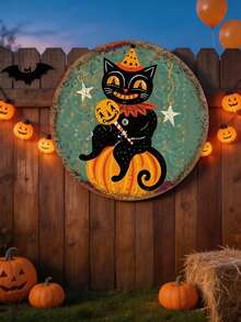 1pc Fun Garden Metal Sign - "My Happy Place - Do Not Disturb": Vintage Style Decorative Sign With Exquisite Print; Round Welcome Sign Suitable For Home, Garden, Farmhouse Or Cafe Wall Decor; Also Suitable For Halloween Decoration - One Size Fits All - View 8