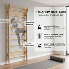 [Free Shipping] Gymnastics Wood Stall Bar, Multi-Use Swedish Ladder- Wall Mounted Pull Up Bar-Physical Therapy For Stretching And Various Exercises,Indoor Home Gym Workout Yoga-XY869461 - Multicolor - View 4