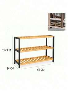 1pc 2/3-Tier Wooden Shoe Rack With Metal Frame, Economical Shoe Shelf, Space Saving, Sturdy And Durable, Movable, Suitable For Corridor, Entryway And Dormitory, Household Shoe Cabinet, Shoe Rack - Multicolor - View 8