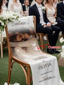 Personalized Wedding Chair Decor, Customizable Photo/Text And Name, Elegant Commemorative Sign, Suitable For Weddings, Baptisms, Durable And Easy To Assemble, Suitable For Parties And Events Chairs And Seats - Multicolor - View 6