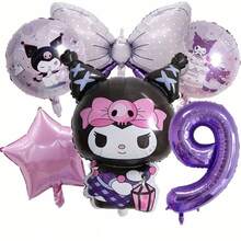 New Cartoon Purple Character Aluminum Foil Balloons With Numbers 1-9, Cute Cartoon Theme Birthday Party Decoration Props, Atmosphere Photo Decor, Number & Bow Balloon Combo Set - As Shown In the Figure - View 14