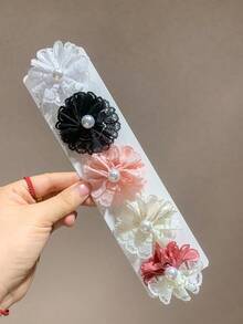 6pcs Multicolor Girls Fresh Texture Mesh Lace Hair Clips Printed Hair Accessories Pearl Embellished Hair Clips For Daily Or Party Wear - Multicolor - View 7