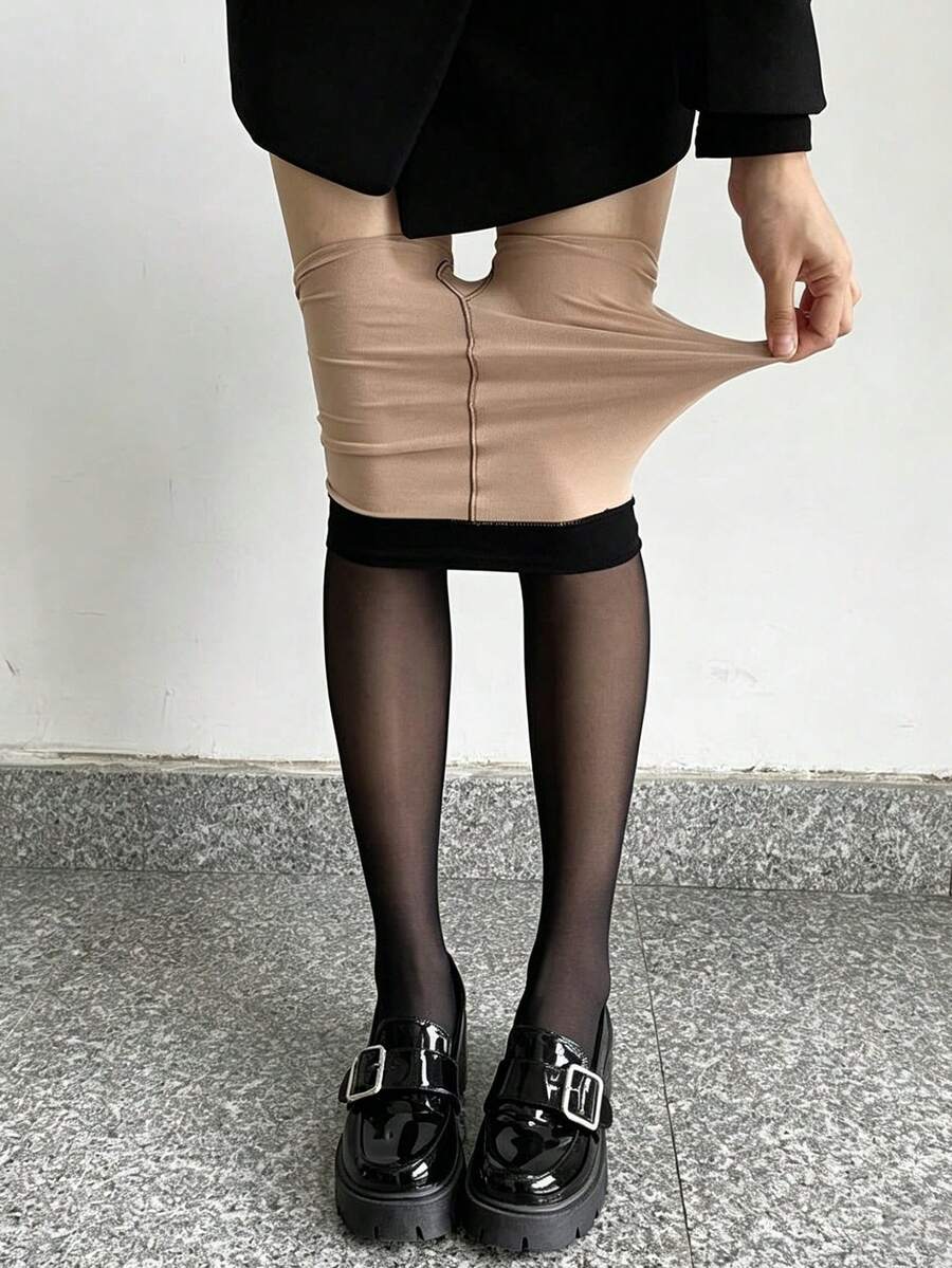 1 Pair Women's Solid Color Minimalist Tight Leggings, Black Sheer Tights, Sexy Pantyhose - Black - View 1