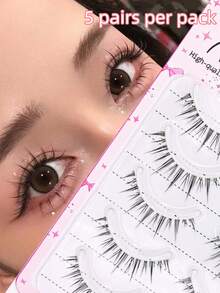 5 Pairs Manga-Style Eyelashes, Natural Look, Anime Eyelashes, Clear Band, Natural Manga Eyelashes, Korean/Japanese Style, Cosplay Eyelashes - View 1