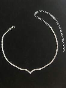 Exquisite Sparkling Rhinestone V-Shaped Necklace, Women's Jewelry Accessory For Banquet And Party - Silver - View 3
