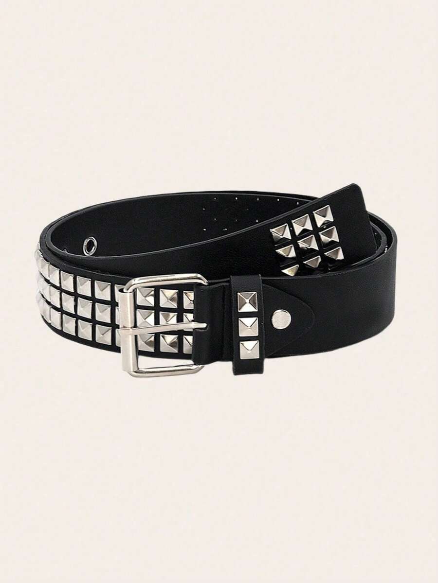 1pc BOHO Teen Girls Belt, BOHO Belts, Western Belts, Belts For Girl, Y2K Belt, Y2K Accessories, Bohemian Street Punk Rock Wasteland Gothic Rivet Belt, Match With Skirts And Pants, Party, Holiday Gift - Black - View 1