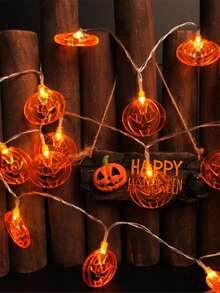 Halloween Decoration Hollow Orange Pumpkin String Lights, Eerie Gothic Haunted House Autumn Atmosphere, Ideal Halloween Gift, 1.5M/3M, Yard Garden Porch Window Room Home Halloween Thanksgiving Party Decor, Fall Decor - Warm Light - View 6