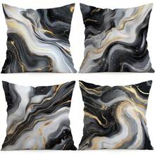 4件裝黑金大理石紋單面印花抱枕套/靠墊套，多場景氛圍裝飾枕套，適用客廳、沙發、臥室，不含枕芯 - 彩色 - 查看 2