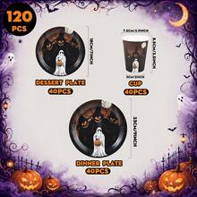 20/24/40pcs/Set Haunted Dark Forest Ghost Pumpkin Moon 7/9 Inch Round Paper Plates And Cups Set, Halloween Night Disposable Tableware, Gothic Garden Dinner, Dessert Table, Outdoor Picnic, Camping BBQ And Buffet Decoration - Multicolor - View 12