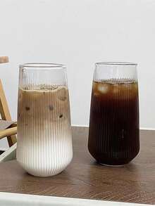 1个条纹透明咖啡杯，复古条纹玻璃杯，无吸管条纹玻璃杯，饮料杯，复古玻璃器皿，不易碎无柄玻璃杯，适用于饮用水、牛奶、燕麦片、茶、果汁、早餐、咖啡、饮料等。 - 彩色 - 查看 8