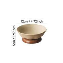 1 buah Cangkir Es Krim Keramik Kasar Bergelombang Gaya Vintage 12cm dengan Alas Kayu Solid, Cangkir Yogurt Kreatif, Mangkuk Puding dan Camilan, Piring Sajian Makanan Penutup, Dekorasi, Cocok untuk Rumah, Restoran, Pesta, dan Lainnya - Tembikar+coklat - View 2